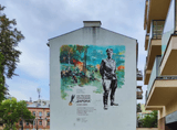 mural on the building depicting a soldier