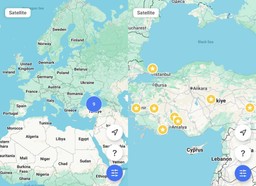 map of Europe and map of Turkey with 9 points marked