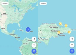 mapa z zaznaczonymi 5 punktami w Dominikanie