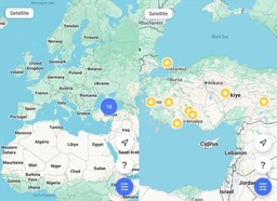 map of Europe and map of Turkey with 10 points marked