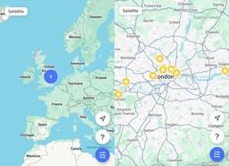 map of Europe and map of London with nine points marked