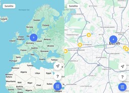 two maps: Europe and Berlin with 9 points marked
