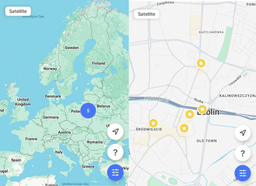 maps of Europe and Lublin with 5 points marked