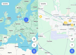 maps of Europe and Bydgoszcz with 5 points marked 