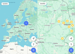 maps of Europe and Podlasie with 5 points marked