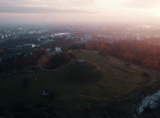 high mound of earth in the park, view from a drone