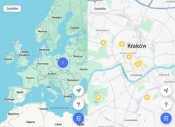 maps of Europe and Krakow with 7 points marked 
