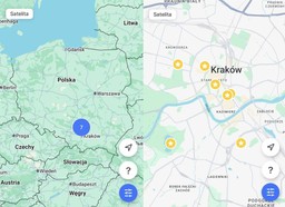 mapy Polski i Krakowa z zaznaczonymi 7 punktami 