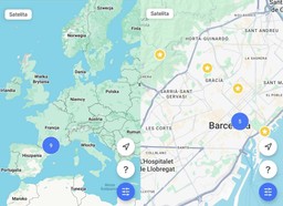 mapa Europy i mapa Barcelony z zaznaczonymi 9 punktami
