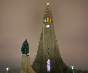 the church from outside and the monument in front