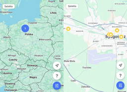 mapy Polski i Bydgoszczy z zaznaczonymi 5 punktami