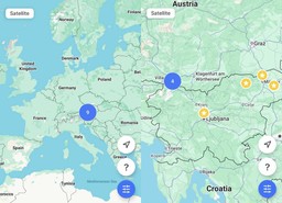 map of Europe and map of Slovenia with 9 points marked