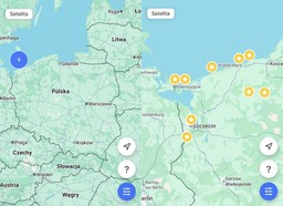 mapy Polski i Zachodniopomorskiego z zaznaczonymi 7 punktami 