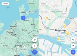 mapa z pięcioma zaznaczonymi punktami w Hamburgu