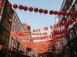 Chinese lanterns hung between buildings