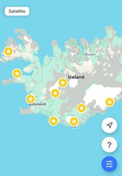 map of Iceland with 9 points marked