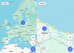 maps of Europe and Gdańsk with 7 points marked