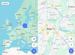 maps of Europe and Poznań with 7 points marked 