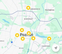 mapa Poznania z zaznaczonymi 7 punktami