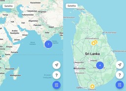 Map with 7 points of interest in Sri Lanka marked