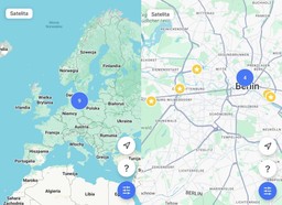mapa Europy i mapa Berlina z zaznaczonymi dziewięcioma punktami
