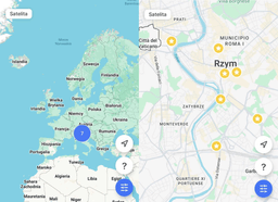 mapy Europy i Rzymu z zaznaczonymi 7 punktami 