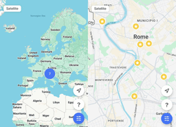 maps of Europe and Rome with 7 points marked