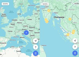 mapa Europy i mapa Albanii z zaznaczonymi 8 punktami