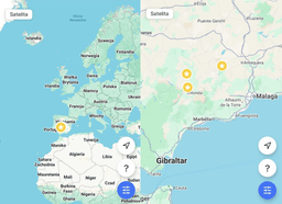 mapy Europy i Andaluzji z zaznaczonymi 3 punktami 