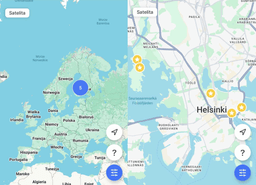 mapy Europy i Helsinek z zaznaczonymi 5 punktami 
