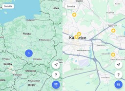 mapy Polski i Katowic z zaznaczonymi 5 punktami 