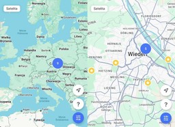 mapa Europy i mapa Wiednia z zaznaczonymi 9 punktami
