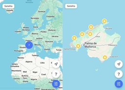 mapa Europy i mapa Majorki z zaznaczonymi siedmioma punktami