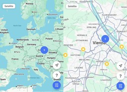 map of Europe and map of Vienna with 9 points marked