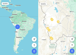 mapy Ameryki Południowej i Boliwii z zaznaczonymi 7 punktami 