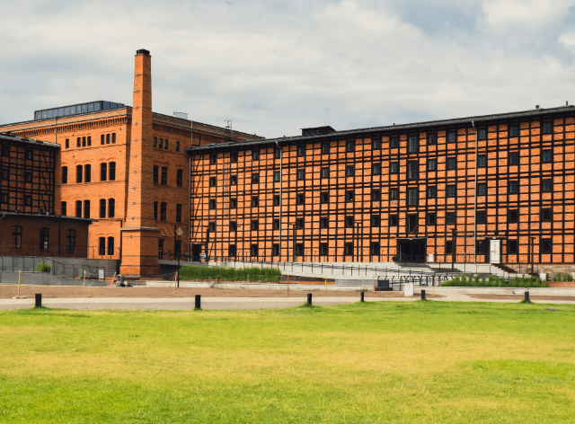 long brick building with many windows
